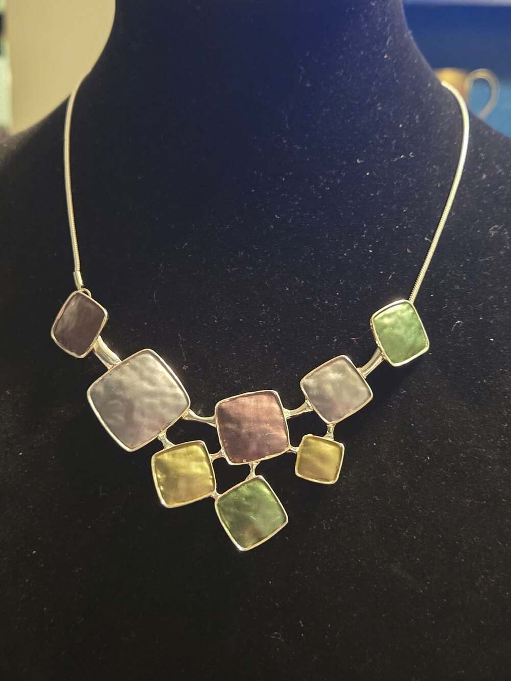 Chunky Geometric Statement Necklace Multi Color Square Stones